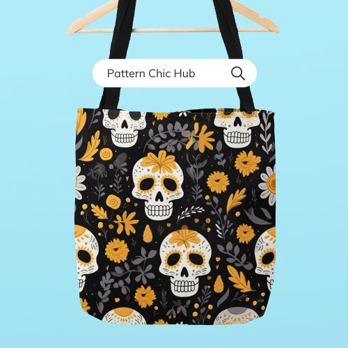 Modern Cool Sugar Skull Flowers Elegant Gothic  Tote Bag