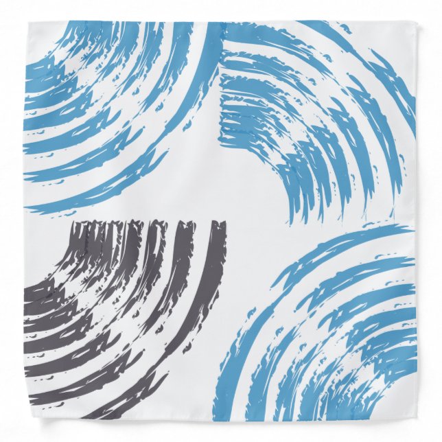 Modern, cool, trendy blue abstract brush strokes bandana (Front)