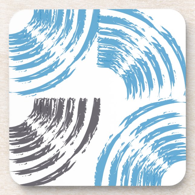 Modern, cool, trendy blue abstract brush strokes beverage coaster (Front)