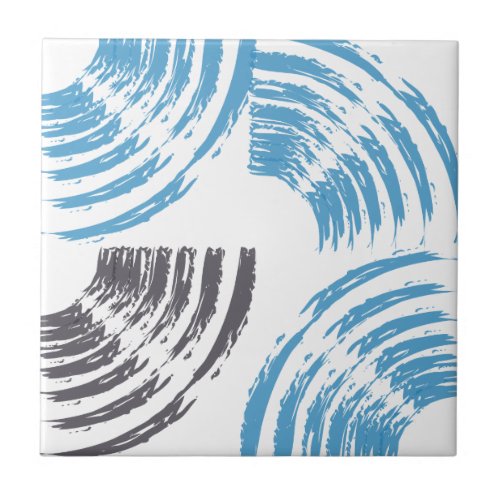 Modern cool trendy blue abstract brush strokes ceramic tile
