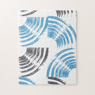 Modern, cool, trendy blue abstract brush strokes jigsaw puzzle