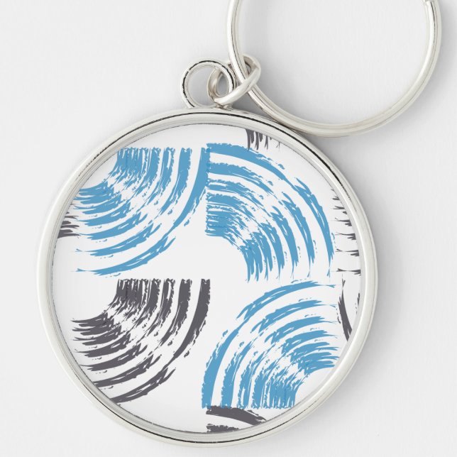 Modern, cool, trendy blue abstract brush strokes keychain (Front)