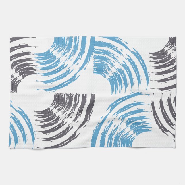 Modern, cool, trendy blue abstract brush strokes kitchen towel (Horizontal)