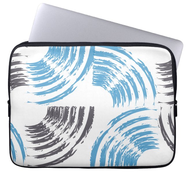 Modern, cool, trendy blue abstract brush strokes laptop sleeve (Front)