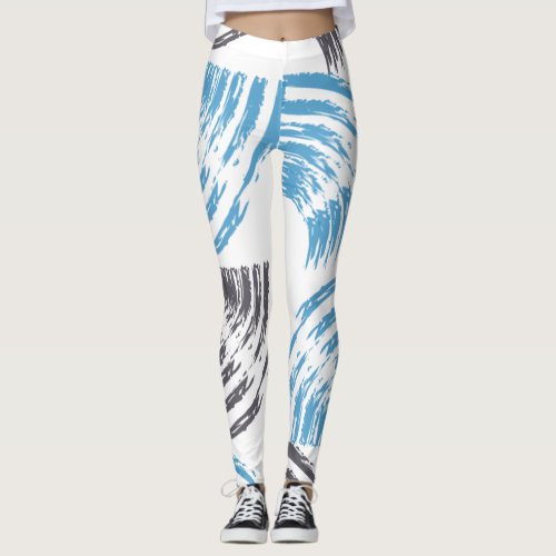 Modern cool trendy blue abstract brush strokes leggings