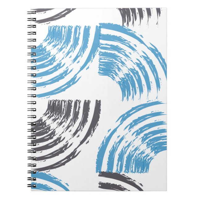 Modern, cool, trendy blue abstract brush strokes notebook (Front)