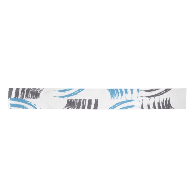 Modern, cool, trendy blue abstract brush strokes satin ribbon (Front)