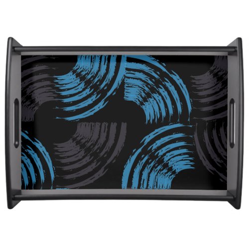 Modern cool trendy blue abstract brush strokes serving tray