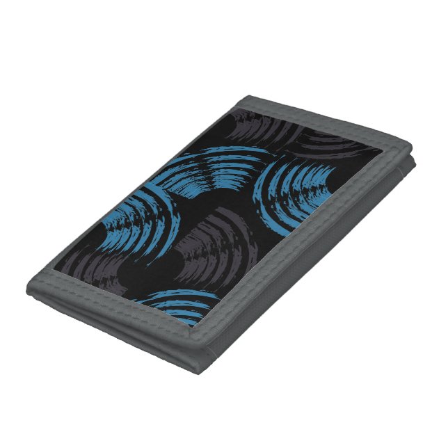 Modern, cool, trendy blue abstract brush strokes trifold wallet (Bottom)