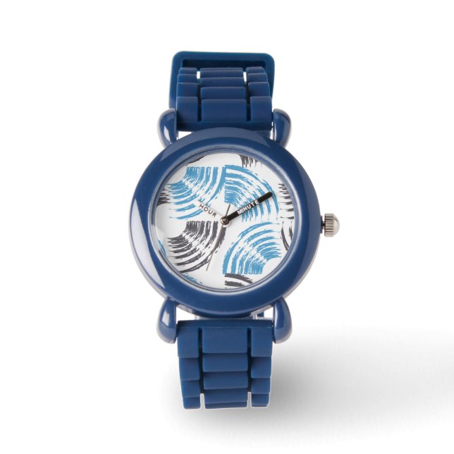Modern, cool, trendy blue abstract brush strokes watch (Front)