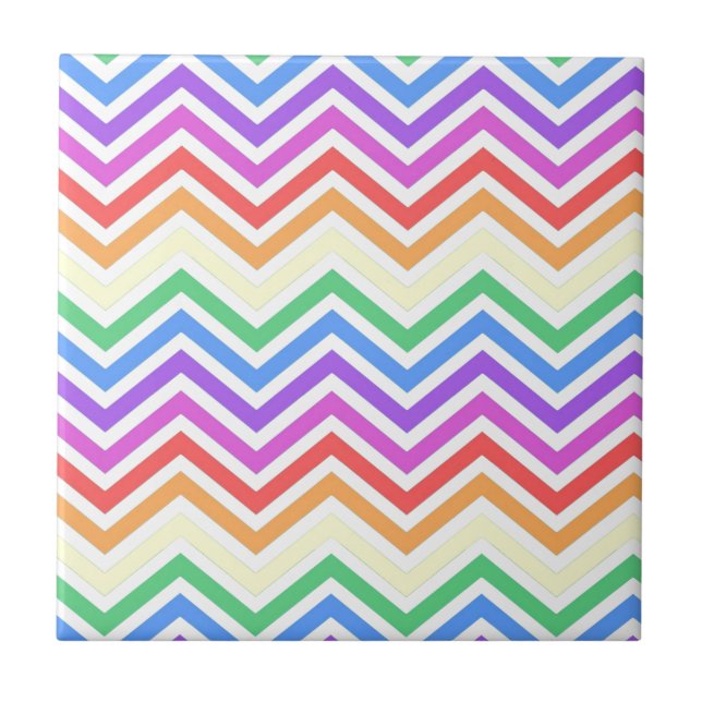 Modern, cool, trendy colorful rainbow chevron tile (Front)