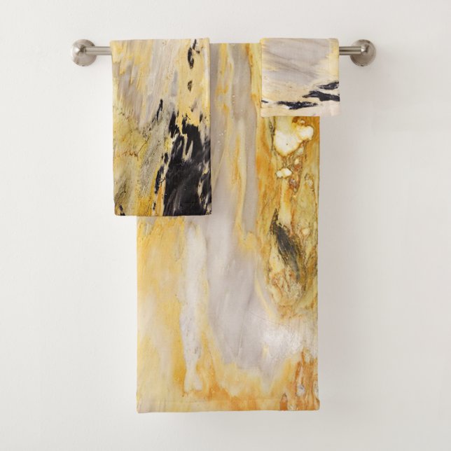 Modern  Cool Trendy Marble Stone  Pattern Bath Towel Set (Insitu)