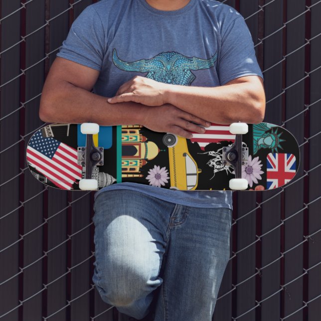 Modern cool Trendy pattern black and colors flags  Skateboard (Outdoor 3)