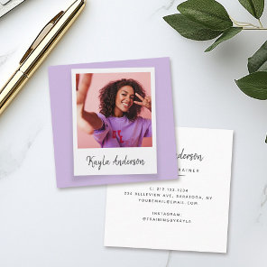 Modern Cool Trendy Simple Script Photo Square Business Card