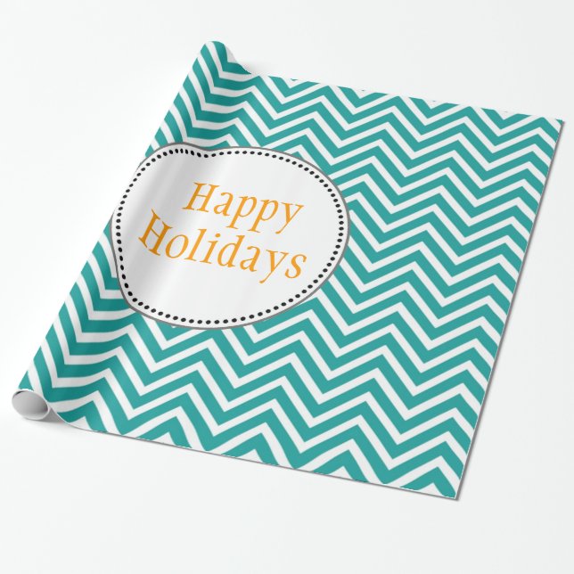 Modern, cool, trendy teal chevron Christmas Wrapping Paper (Unrolled)