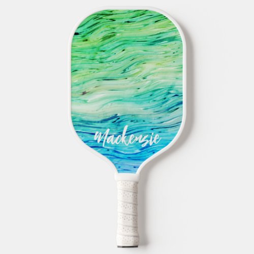 Modern Cool Turquoise Teal Blue Green Personalized Pickleball Paddle