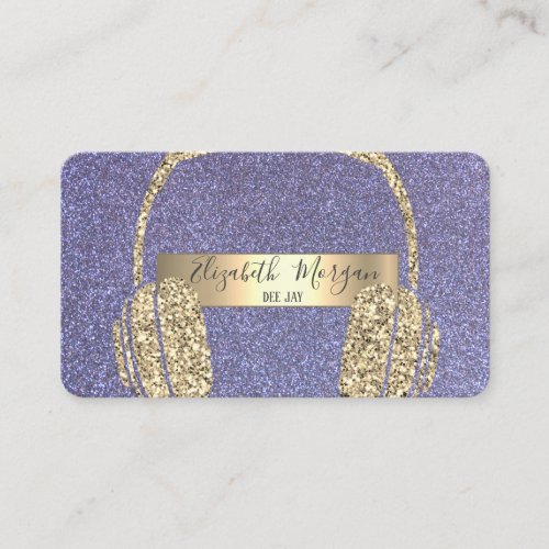 Modern Cool Violet Glitter Headphone DJ Business Card