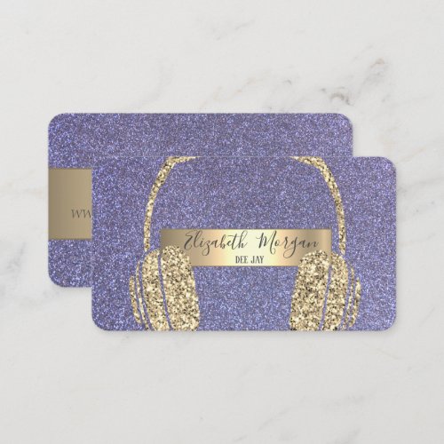 Modern Cool Violet Glitter Headphone DJ Business Card