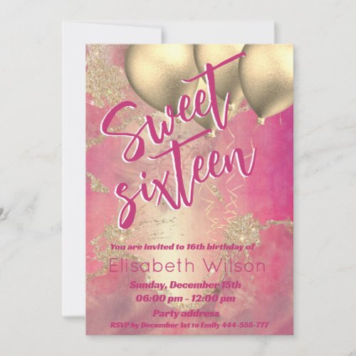 Modern cool watercolor pink gold sweet 16 invitation