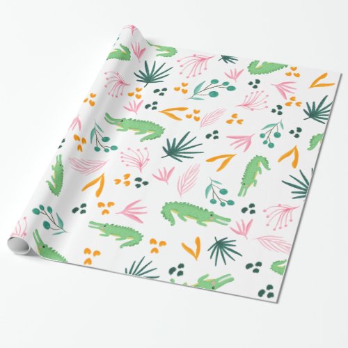Modern cool whimsical alligators tropical pattern wrapping paper