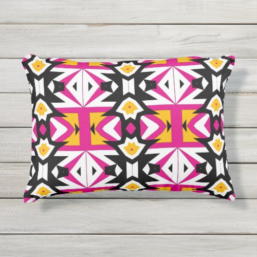 Modern Cool White Pink Black Geometric Pattern Outdoor Pillow