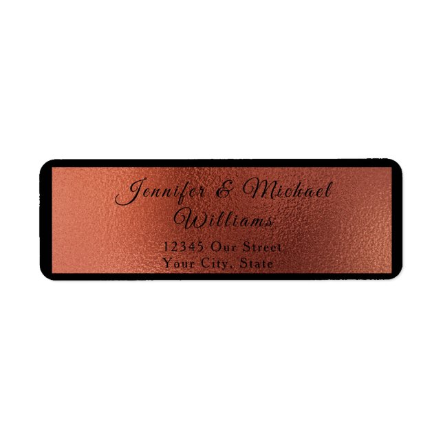 Modern Copper and Black Elegant Wedding Label (Front)