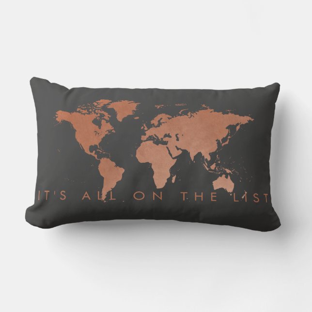 Modern Copper and Gray World Map Pillow (Front)
