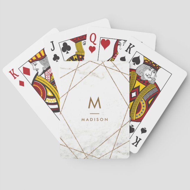 Modern Copper and Marble Geometric | Monogram Poker Cards (Back)