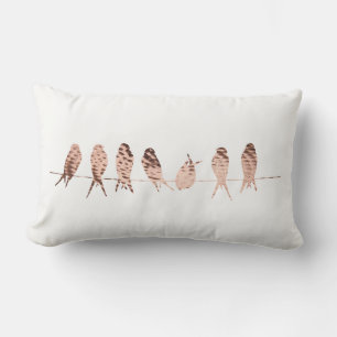 Modern Copper Birds on Wire Art Lumbar Pillow