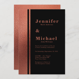 Modern Copper & Black Elegant Wedding Invitation