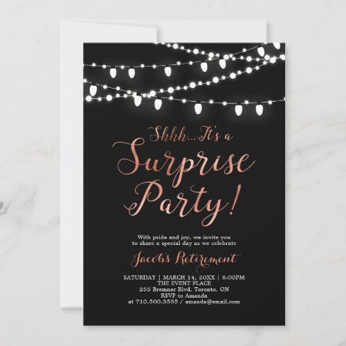 Modern Copper  Black Surprise Retirement Party Invitation