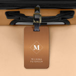 Modern copper brushed metal monogrammed luggage tag<br><div class="desc">Elegant luxury exclusive looking luggage tag on a faux metallic brushed copper bronze background with geometric diamond shaped white bold typography monogram.                 Personalize it with your name,  monogram,  and details on both sides!</div>