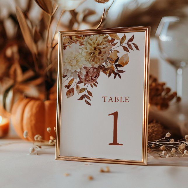 Modern Copper Fall Watercolor Botanical Wedding Table Number (Modern Copper Fall Watercolor Botanical Wedding Table Number by Painted Paperie
)