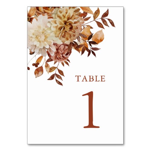 Modern Copper Fall Watercolor Botanical Wedding Table Number