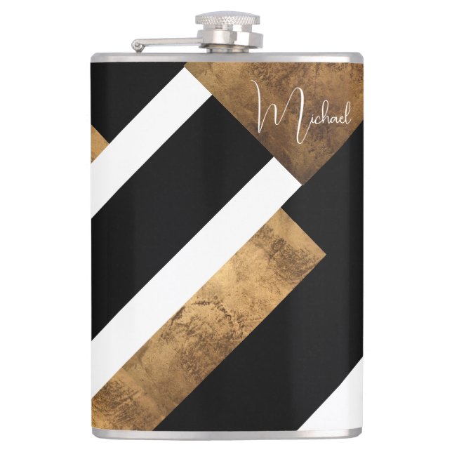 Modern Copper Geometric Monogrammed Chic Flask (Front)