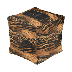 Modern Copper Glitter Script Monogram Pouf