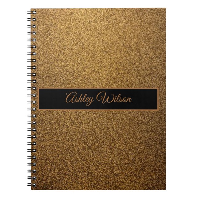 Modern copper gold black frame glitter notebook (Front)