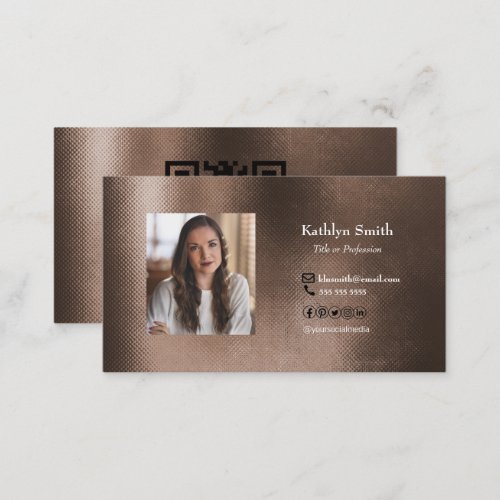 Modern Copper Gold Photo QR Code Professional Business Card