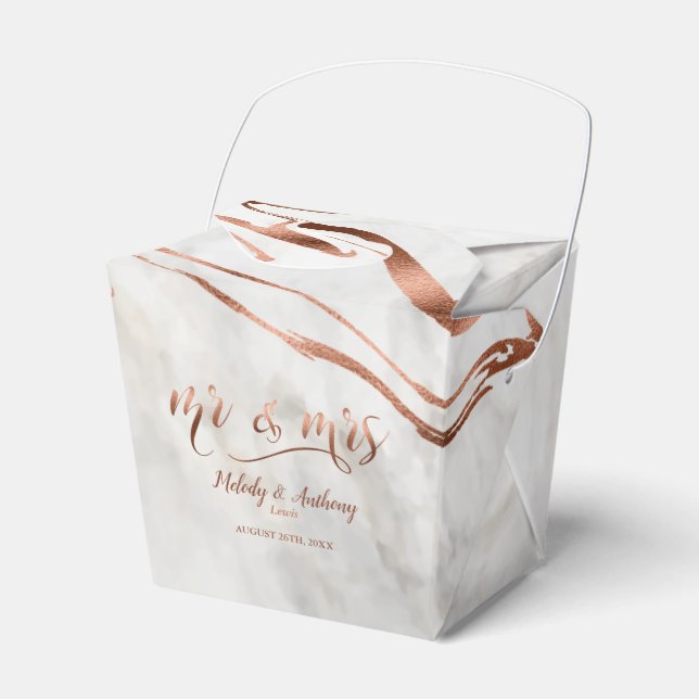 Modern Copper & Italian Marble Wedding Inspiration Favor Boxes (Front Side)