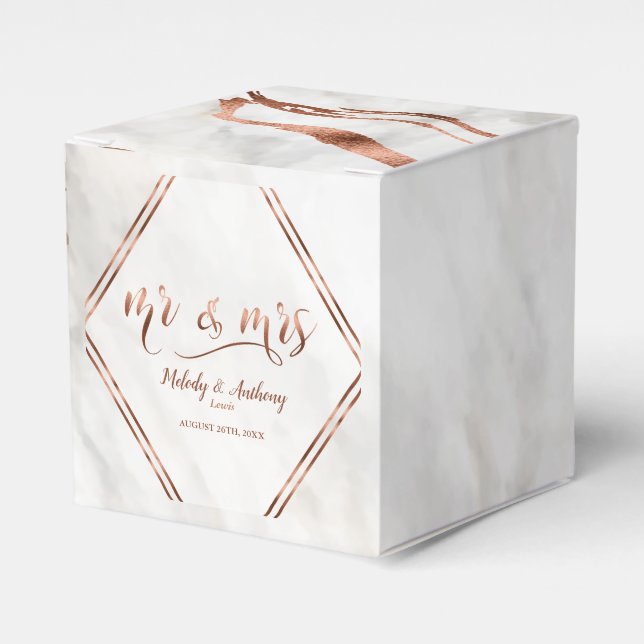 Modern Copper & Italian Marble Wedding Inspiration Favor Boxes (Front Side)
