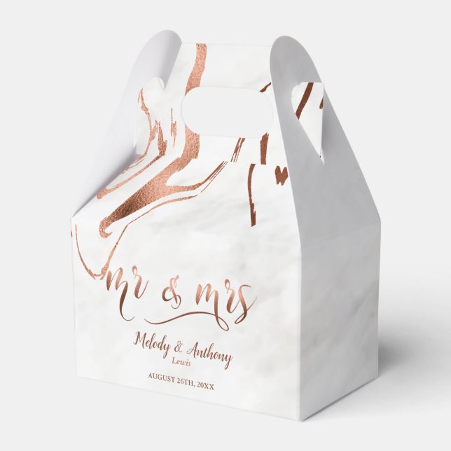 Modern Copper & Italian Marble Wedding Inspiration Favor Boxes (Front Side)