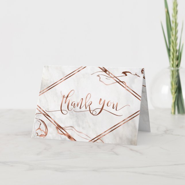 Modern Copper & Italian Marble Wedding Inspiration Thank You Card (Front)