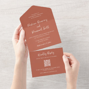 Modern Copper QR Code Simple Wedding All In One Invitation
