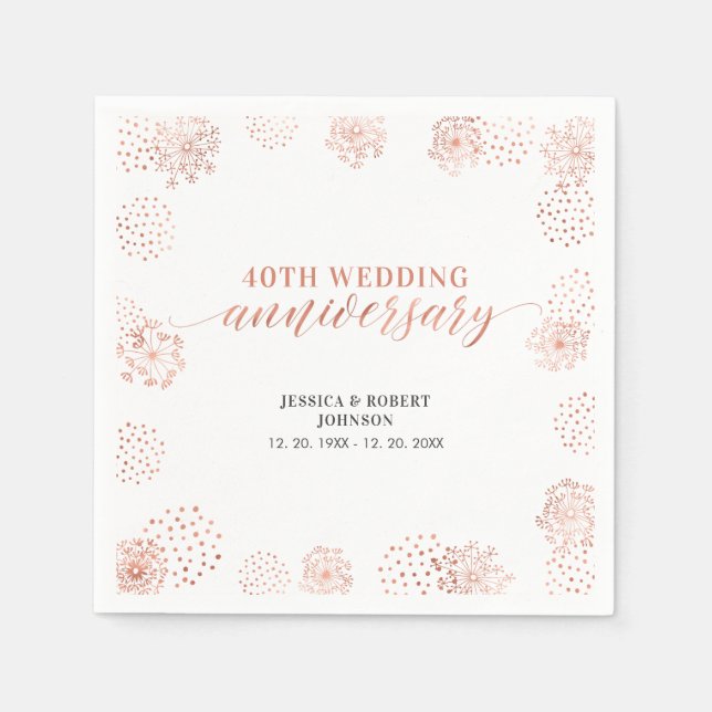 Modern Copper Red 40th Wedding Anniversary Party Napkins (Front)
