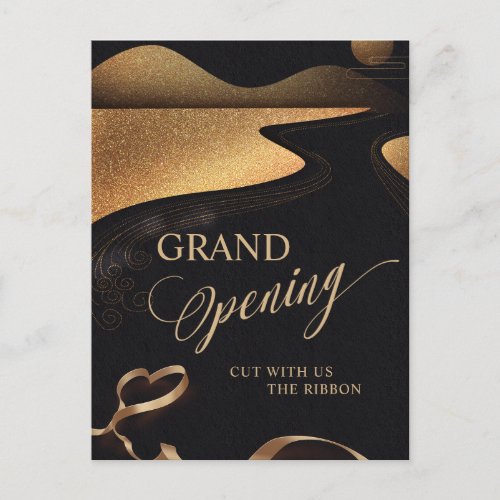 Modern Copper Ribbon Glitter Grand Opening Invitation Postcard