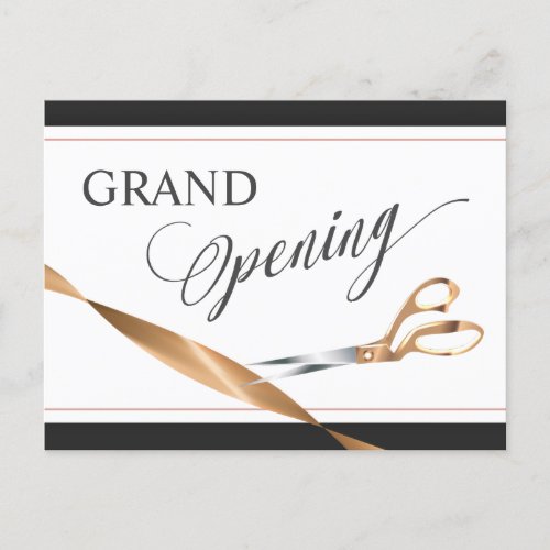 Modern Copper Ribbon Scissors Grand Opening Invitation Postcard