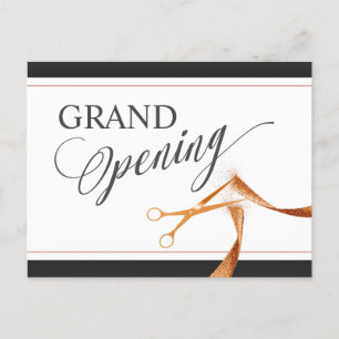 Modern Copper Ribbon Scissors Grand Opening Invitation Postcard