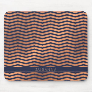 Modern Copper Rose Gold Foil Chevron Navy Blue Mouse Pad