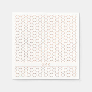 Modern Copper Rose Gold Foil Hexagon Monogram Napkins