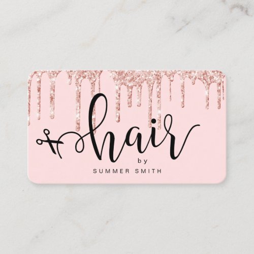 Modern copper rose gold glitter drips hairstylist  business card